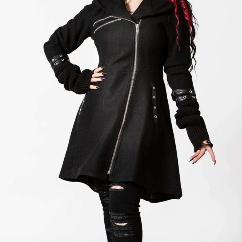 Killstar Lucretia Coat Black With Gromet Detail